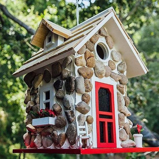 Stone Cottage Bird House Outdoor Resin Bird House Decorative Hanging Birdhouse for Garden Patio Courtyard Decoration