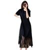 French Lace Patchwork Plus Size Summer Dress - Elegant Loose Short Sleeve Skirt for Women