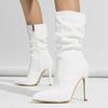 Fashion Sexy Pointed-Toe Patent Leather High-Heel Ankle Boots Women Fashion Wrinkle Side Zipper Design Mid-Calf Boot Party Stripper Shoe