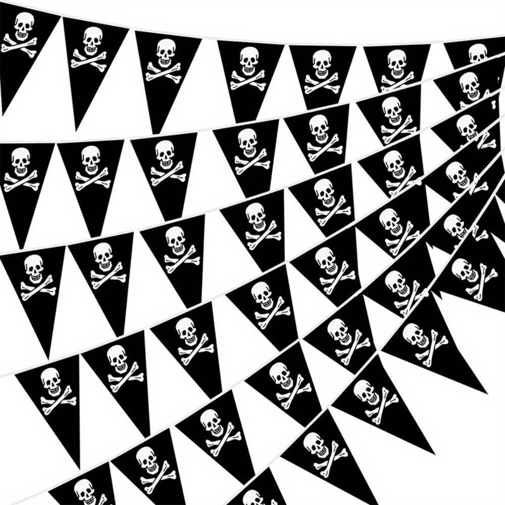 10pcs Pirate Banner Skull Halloween Pirate Flag Birthday Party Decorations Triangle Pennant Bunting Decor Skeleton Pennant Pirate Skull Pennant