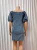 2026 Fashionable Denim Mini Skirt Dress with Square Neck & Cinched Waist