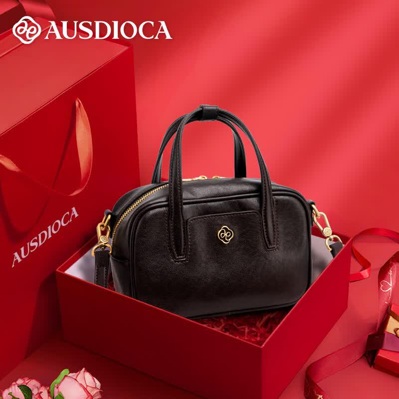 Aodijia Women s 2026 Retro Leather Bowling Crossbody Handbag