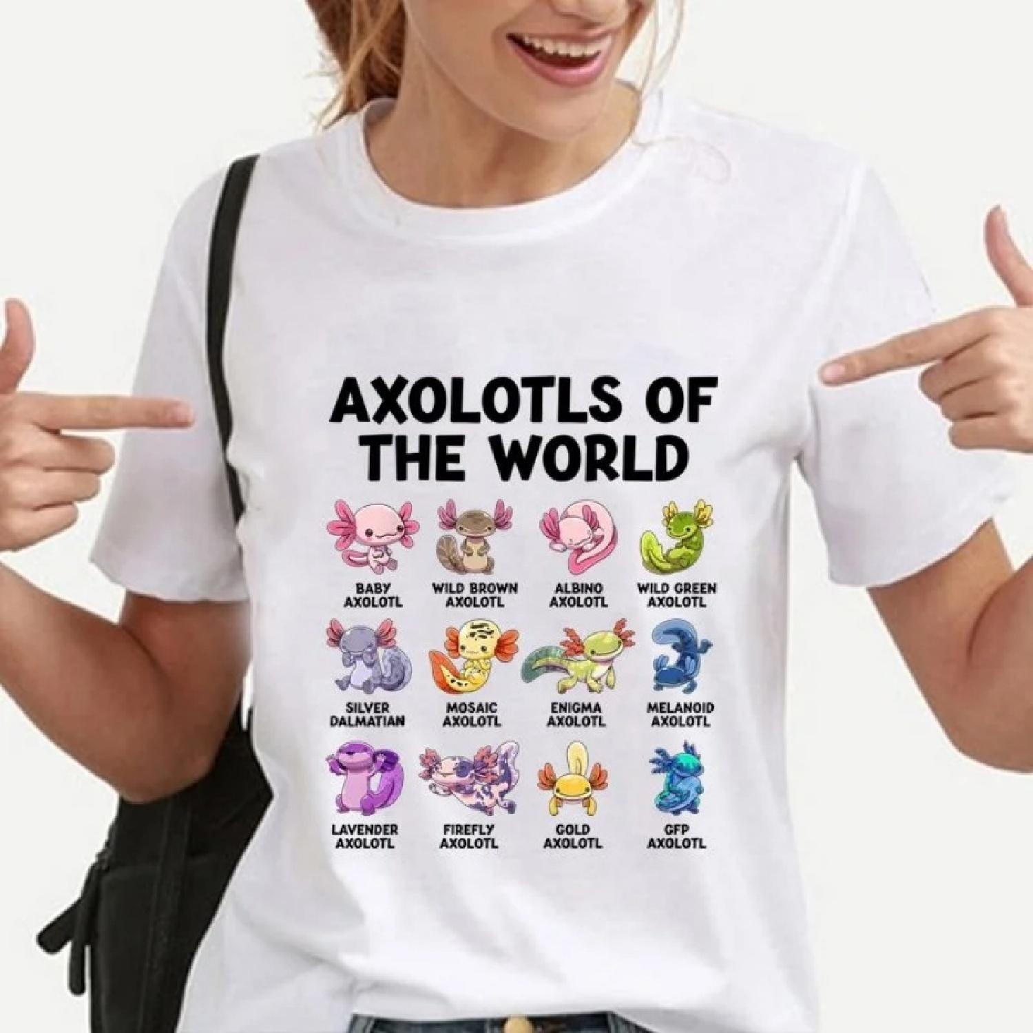 Funny Axolotls of the World Graphic Print T-shirt Women Fashion Crew Neck Tee Shirt Summer Casual Loose Comfort T-shirt XXXXXL белый