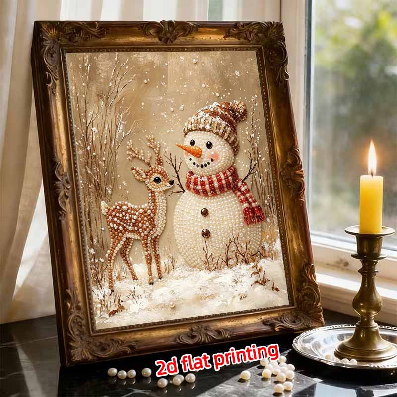 Frameless Pearl Painting Kit Winter Snowman Deer Aesthetic Wall Art DIY Sparkling Bead Canvas Room Decor Creative Craft Ideas