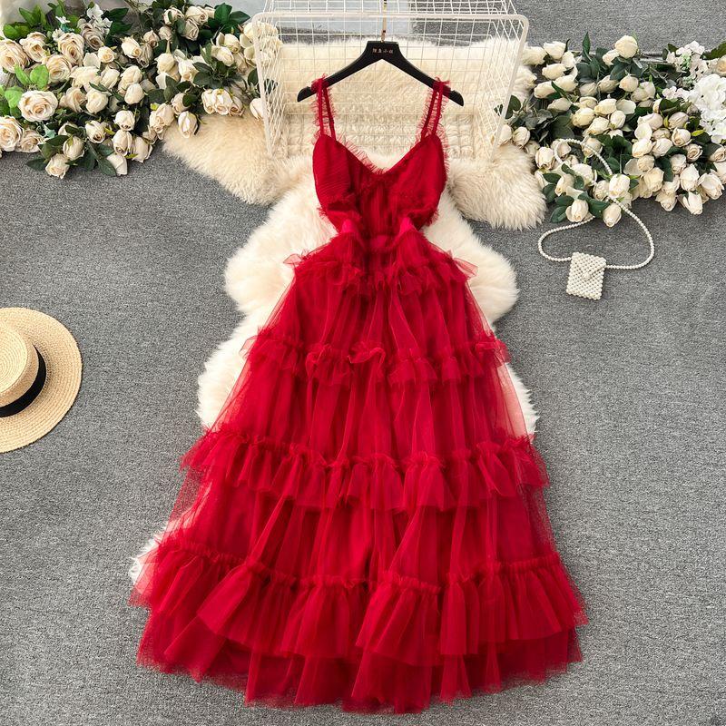 Sling Silm Long Fairy Mesh Dress Dress