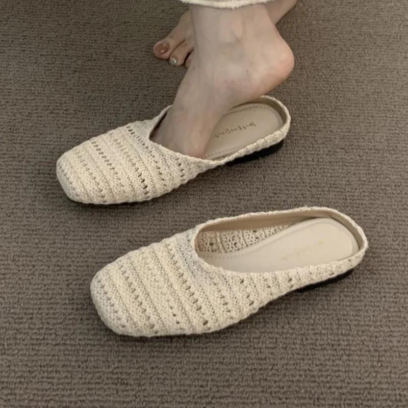 Fashion Women Slippers Flats Knitting Casual Mules Shoes Fashion Woman Sandals Summer 2025 Cozy Flip Flops New Designer Ladies Shoes