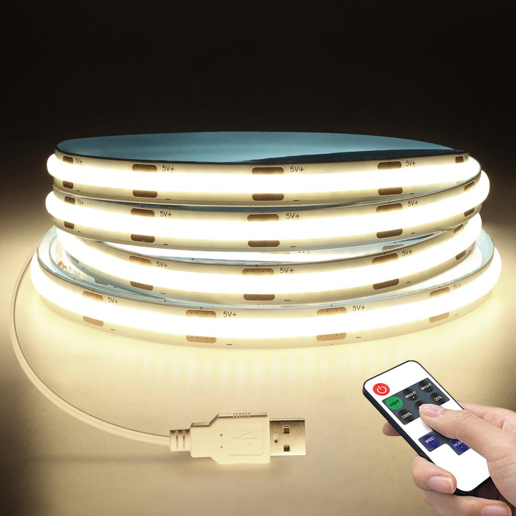 5V COB LED Strip Light 320 LEDs/M High CRI Dimmable Lamp for Bedroom Kitchen Wardrobe TV Backlight with RF Remote