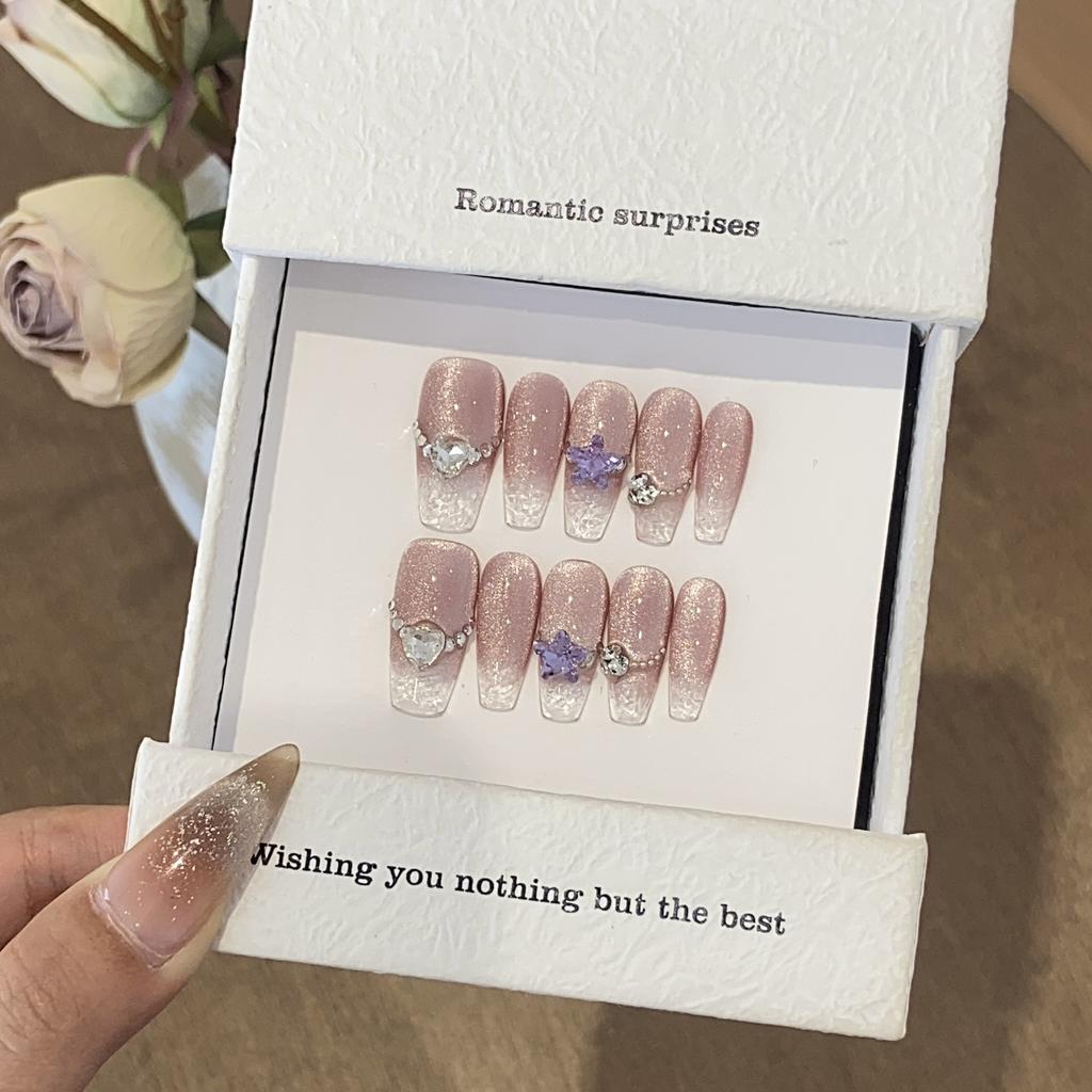 Summer Starry Sky Broken Diamond Chasing Light Purple Cat Eye Gradient Star Picking Nail Patch