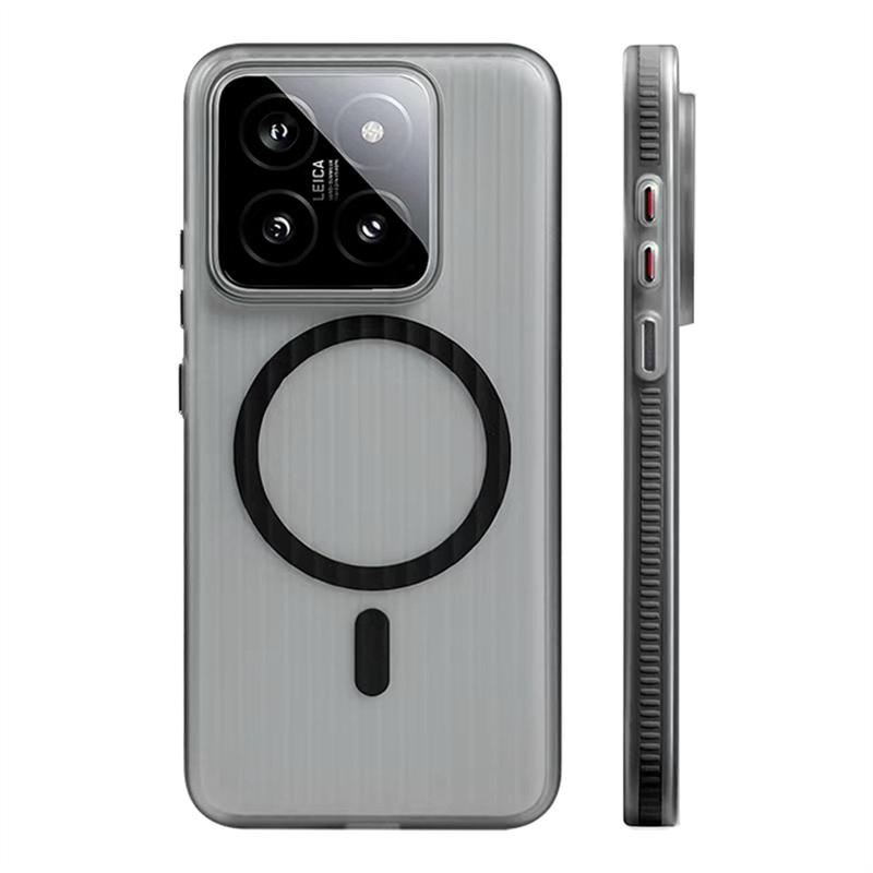 Magnetic Case For Xiaomi 15 14 13 Pro Mi 15 5G For MagSafe Matte Transparent Luggage Stripe Slim Back Cover Shockproof Bumper