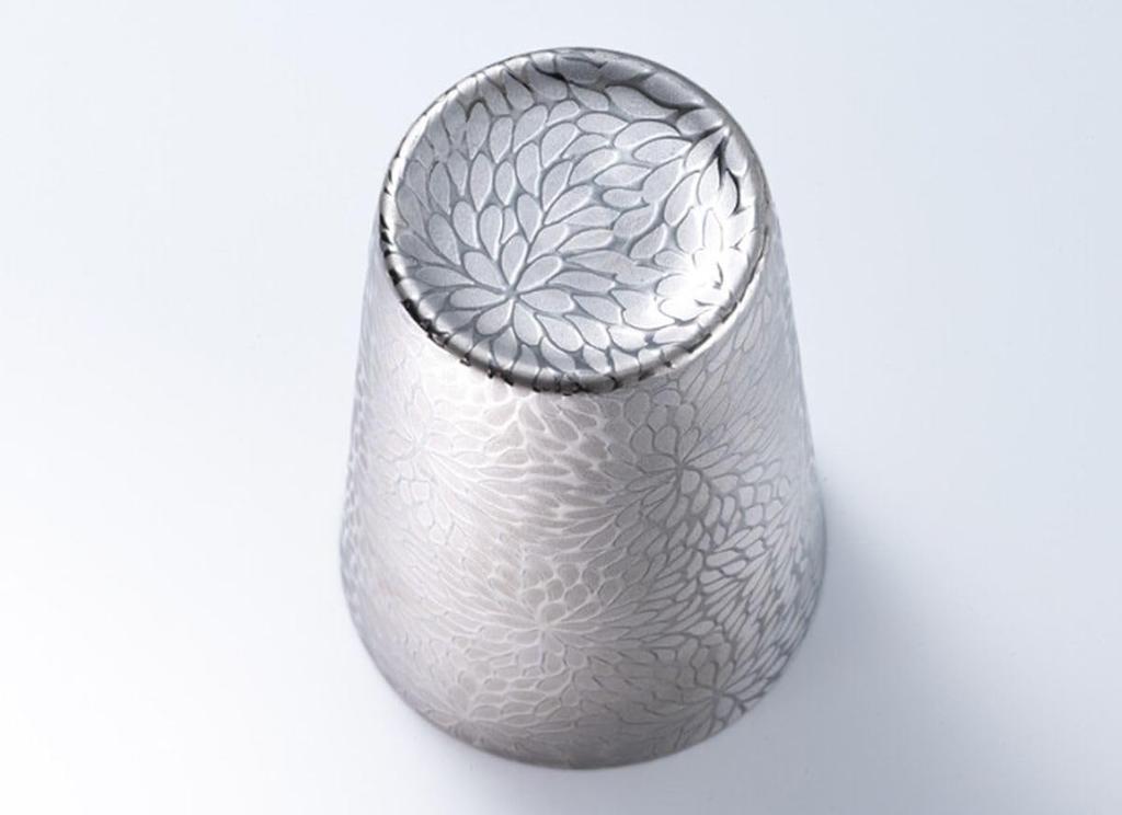 Transparent Platinum Tumbler with Chrysanthemum Wooden Made in Japan J-kitchens Ultra-Thin, Design, 370ml, Box,