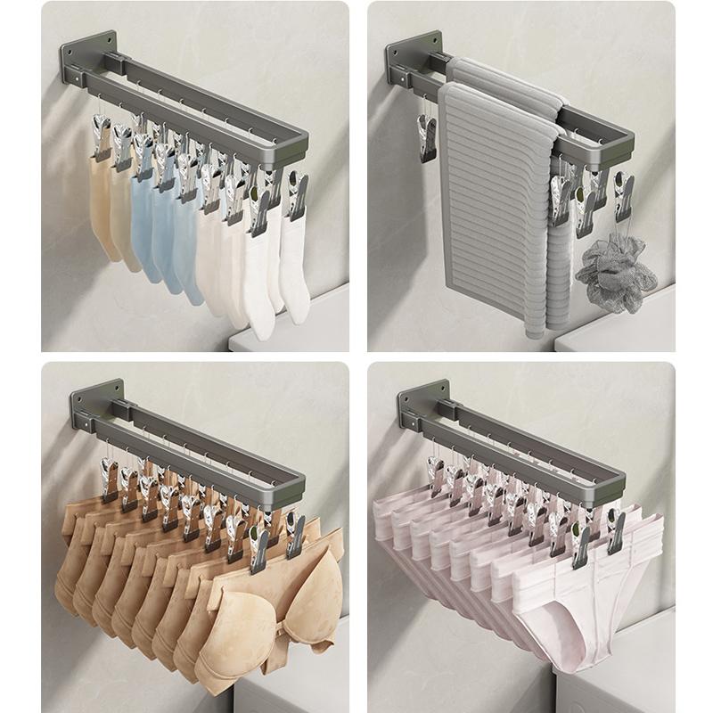 Skládací sušák na oblečení s více klipy, bez děrování, nástěnný věšák na kalhoty, koupelna, balkon, sušák na spodní prádlo, klip na ponožky