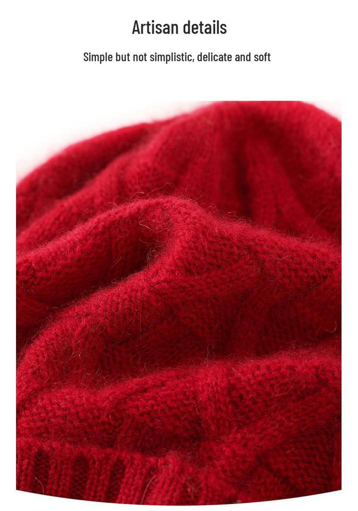 Cashmere Women's Cable Knit Fold-Up Hat with Ear Protection - 2025 Spring Collection