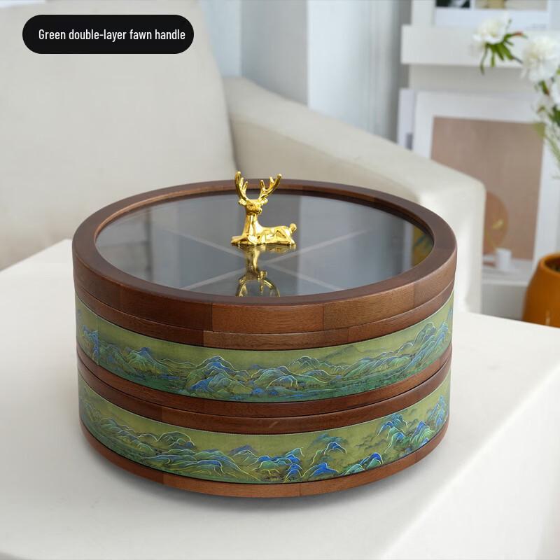 Handun Double-Layer Round Snack Box with Deer Handle