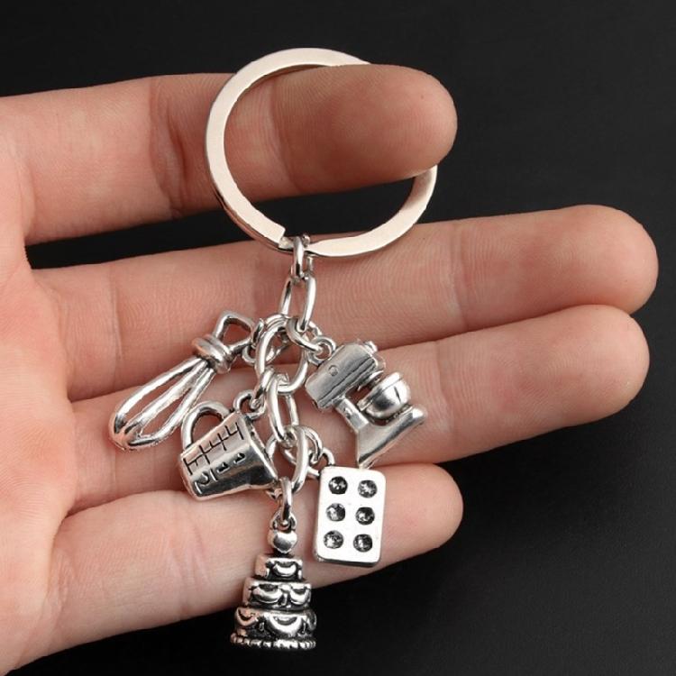 Delightful Pastries Keyring Cooking Keychain with Small Baking Accessories and Dessert Zinc Alloy Texture for Gifting