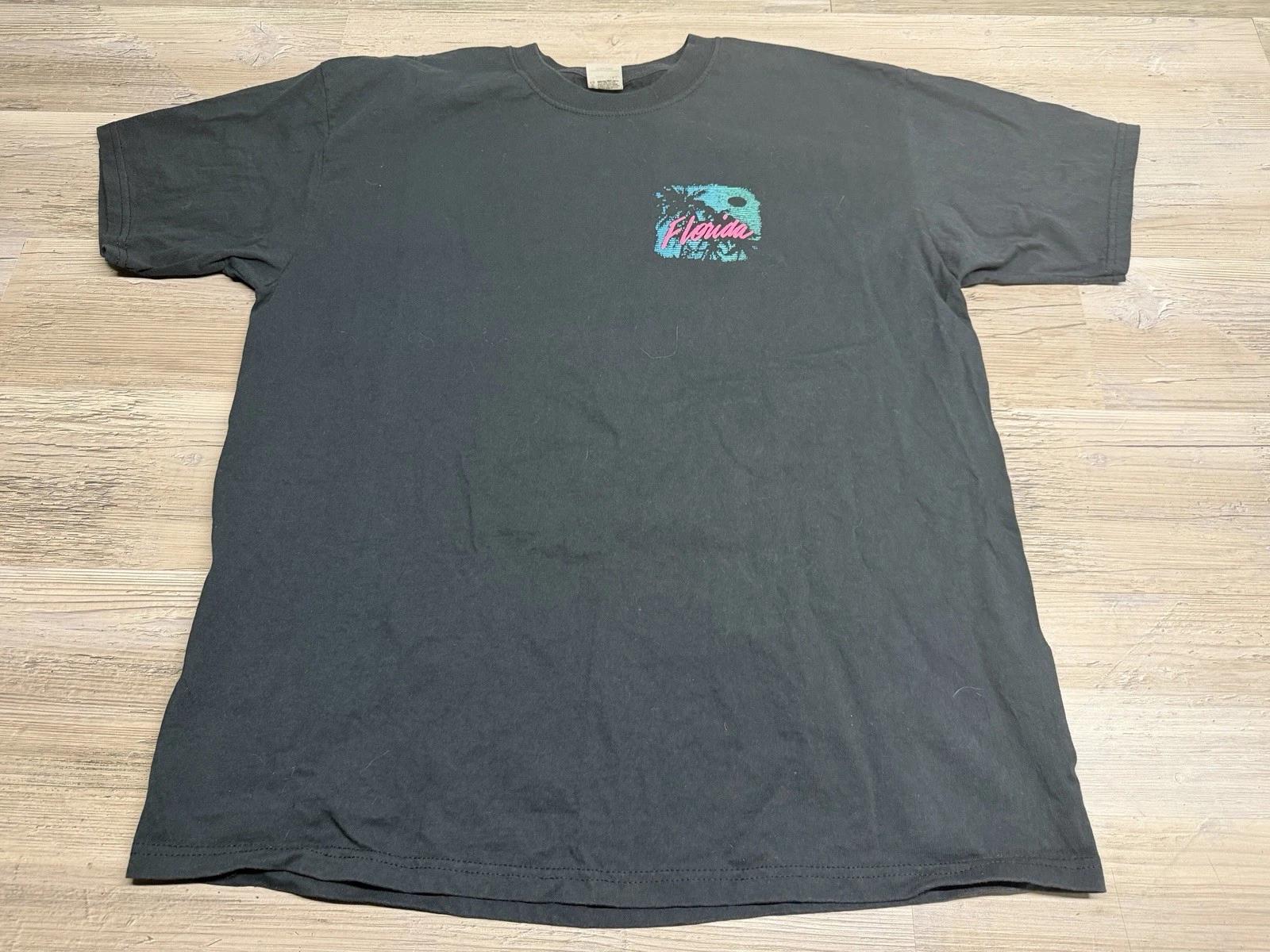 

Vintage Florida T-Shirt Retro Pink Green Palm Trees Souvenir Tee Black Sz XL Y2K XL