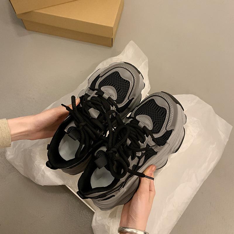 Popular muffin thick-soled dad shoes for women's summer small people increase in height, new mesh breathable casual sports shoes