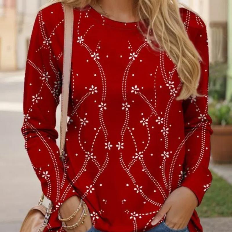 Women's T-shirt with 3D Floral Print and Fashionable Long Sleeves