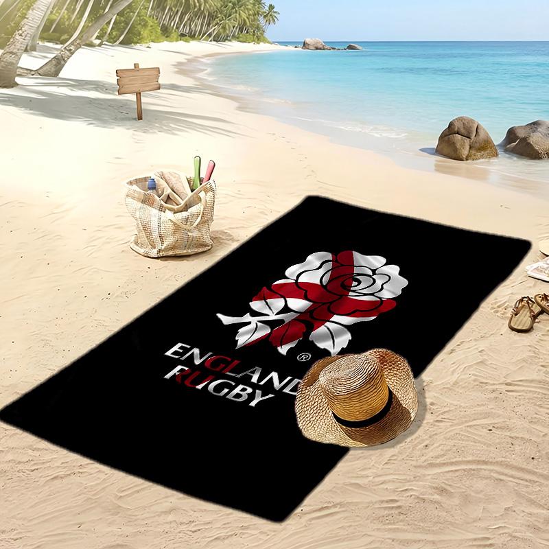 England Rugby Printed Beach Towel Quick Dry Soft TowelPortable Large Rectangular Beach Blanket for Travel Swimming Pool