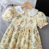 Summer Girls Cotton Floral Princess Dress Stylish Kids Party Sundress For Children Casual Elegant Short Sleeve Clothing