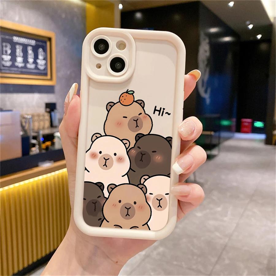 Cartoon Cute Capybara Case for iPhone 12 Mini 14 XS XR 13 Pro MAX 15 Plus 11 16 Plus 14 Pro 11 16e Soft TPU