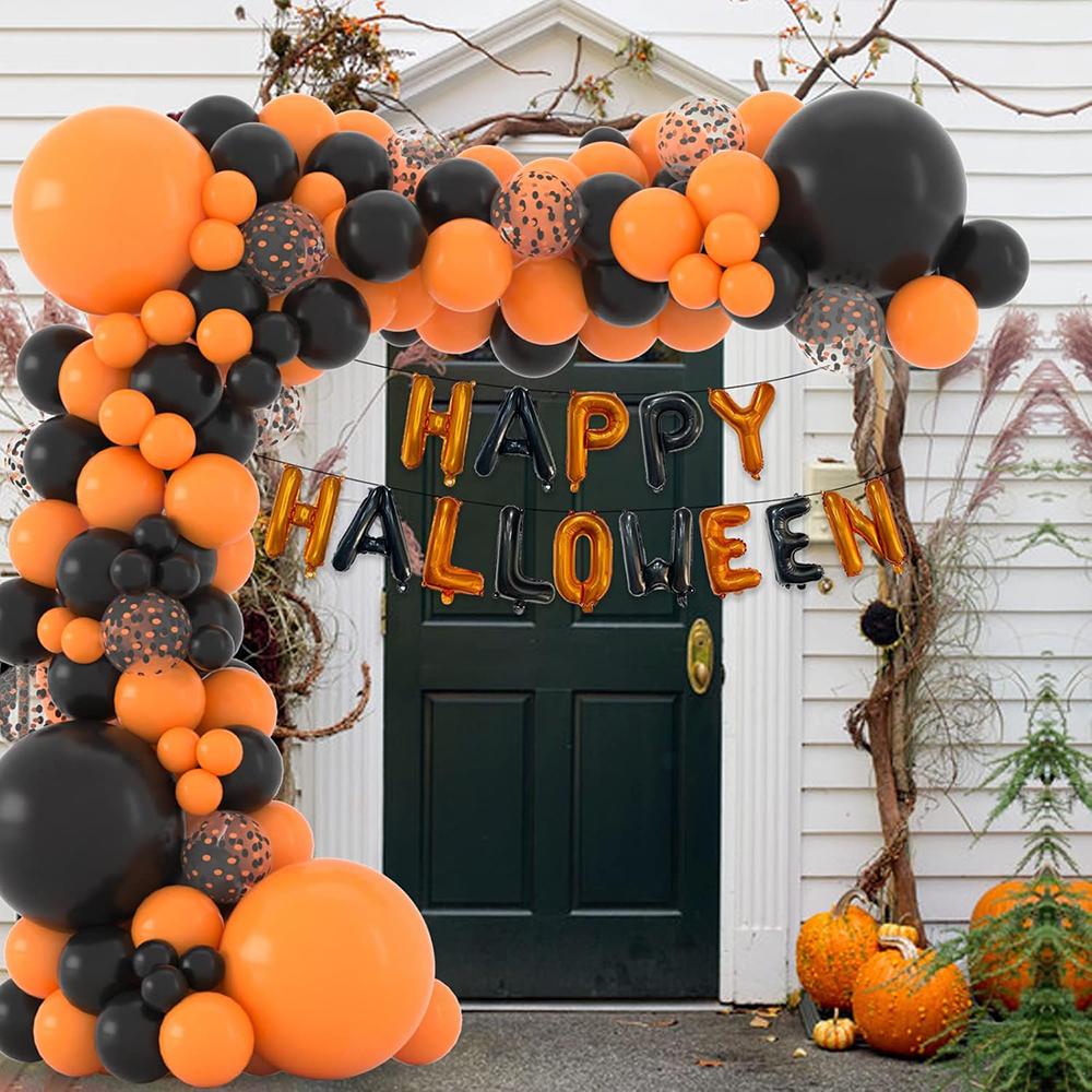 Orange Black Balloons Garland Halloween Orange Confetti Latex Ballon Arch Kit Candy Birthday Party Baby Shower Decoration Globos