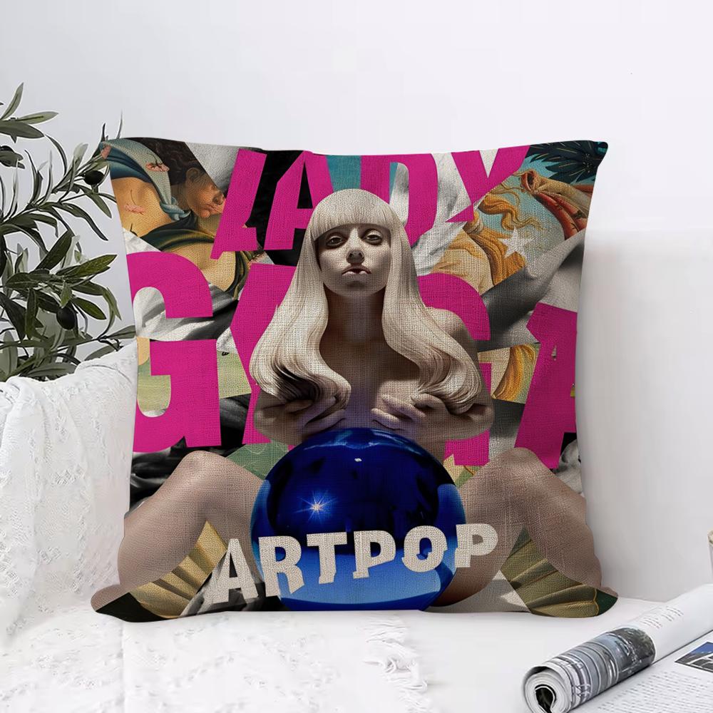 Lady Gaga Cushion Cover Breathable Linen Pillow Cover Skin-Friendly Home Decor Pillowcase With Hidden Zipper