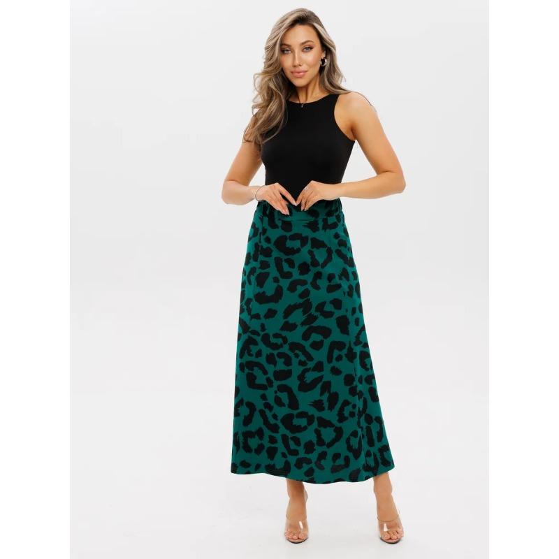 Damen Midi-Rock mit Print, Elastischer High-Waist Fließender A-Linien-Rock
