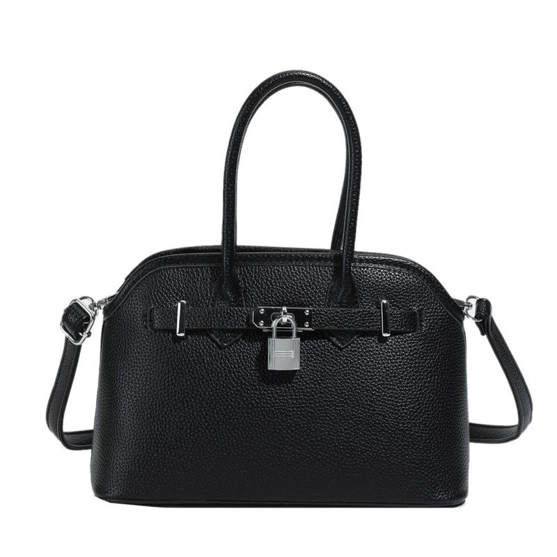 2025 new women's lychee pattern solid color lock shoulder bag temperament niche versatile commuter portable messenger