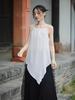 Drawstring adjustable suspender skirt cotton wrinkled literary retro style burr edge suspender medium and long color seaside vacation