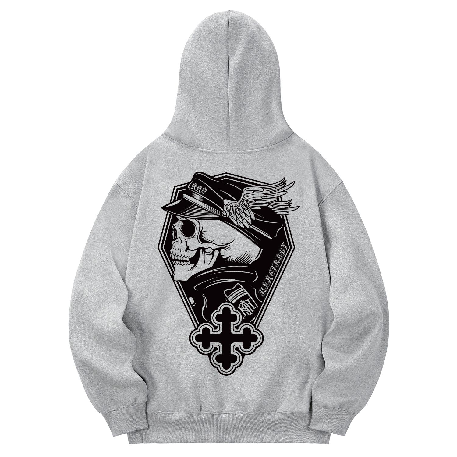 Khan 6312 Khg0119 Ghost Skull Fleece-Lined Hoodie - Gray L