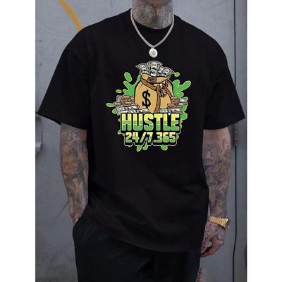 Europese maten HUSTLE Print T-shirt Voor Mannen, Casual T-shirt met Korte Mouwen Voor de Zomer