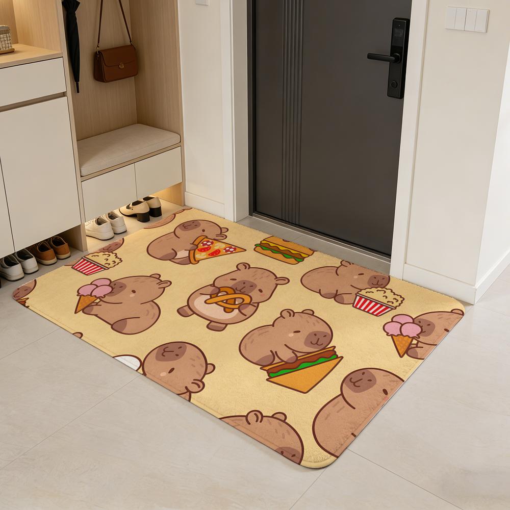 Anime C-capybara Floor Mat Flannel Door Mat Non-Slip Absorbent Washable Indoor Home Rug