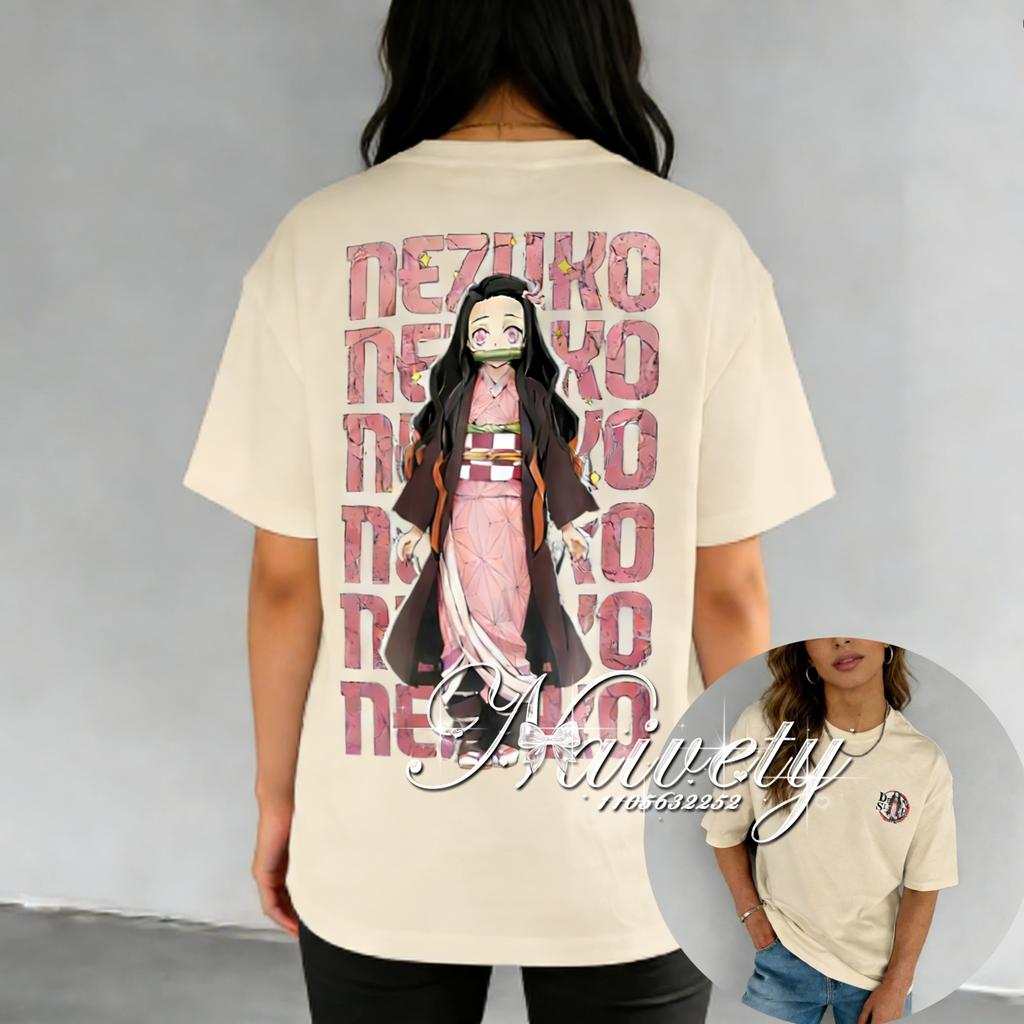 2026 Demon Slayer Nezuko Kamado Printed Cotton Tshirt Summer Breathable Loose Cool Tops For Adults Kids Couple Family Y2k