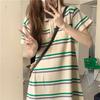 Women's Striped Summer Polo Dress - Loose Knit Bell-Sleeve Design