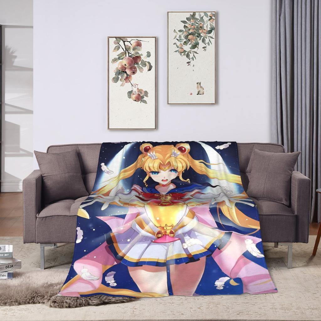 S-SAILOR Anime M-MOON Blankets  Warm Soft Funny Plush Bedding Throws For Children Home Decor Flannel Bedspread Bed Cover