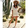 DX~Women's Sexy Hollow Out V-neck Short Sleeved Contrasting Hand Hook Patchwork Loose Beach Sun Protection Cover