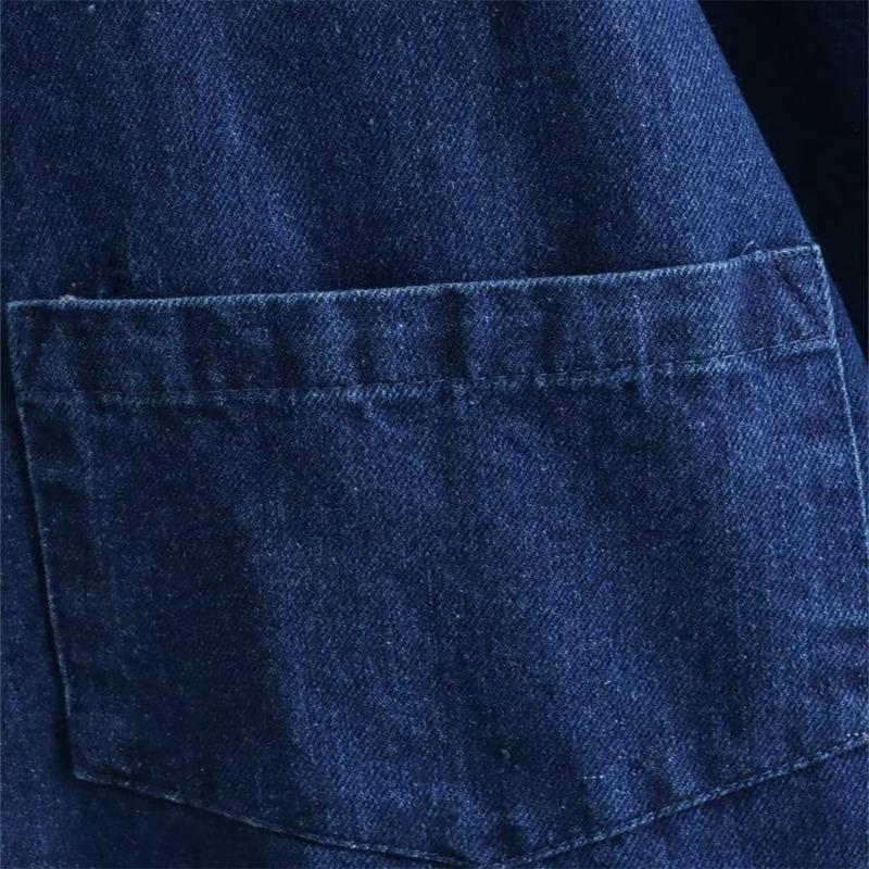 Women Turn Down Collar Bow Decor Long Sleeve Denim Shirt Jacket
