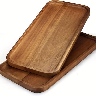1pc Premium Acacia Wood Rectangular Tray - Perfect for Serving Food