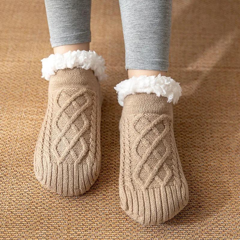 Indoor Winter Slippers Socks Men's Floor Socks Home Bedroom Sleeping Socks Non-slip Knitted Adult Plus Fleece Warm Carpet Sox