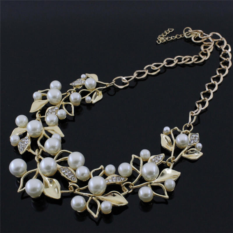 Pearls  Tree Leaves Necklace Earring  Elegant Ladies Luxury Jewelry Set