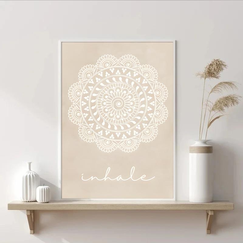 Abstract Mandala Wall Art Yoga Beige Bohemia Prints Inhale Exhale Canvas Painting Posters Line Flower Pictures Living Room