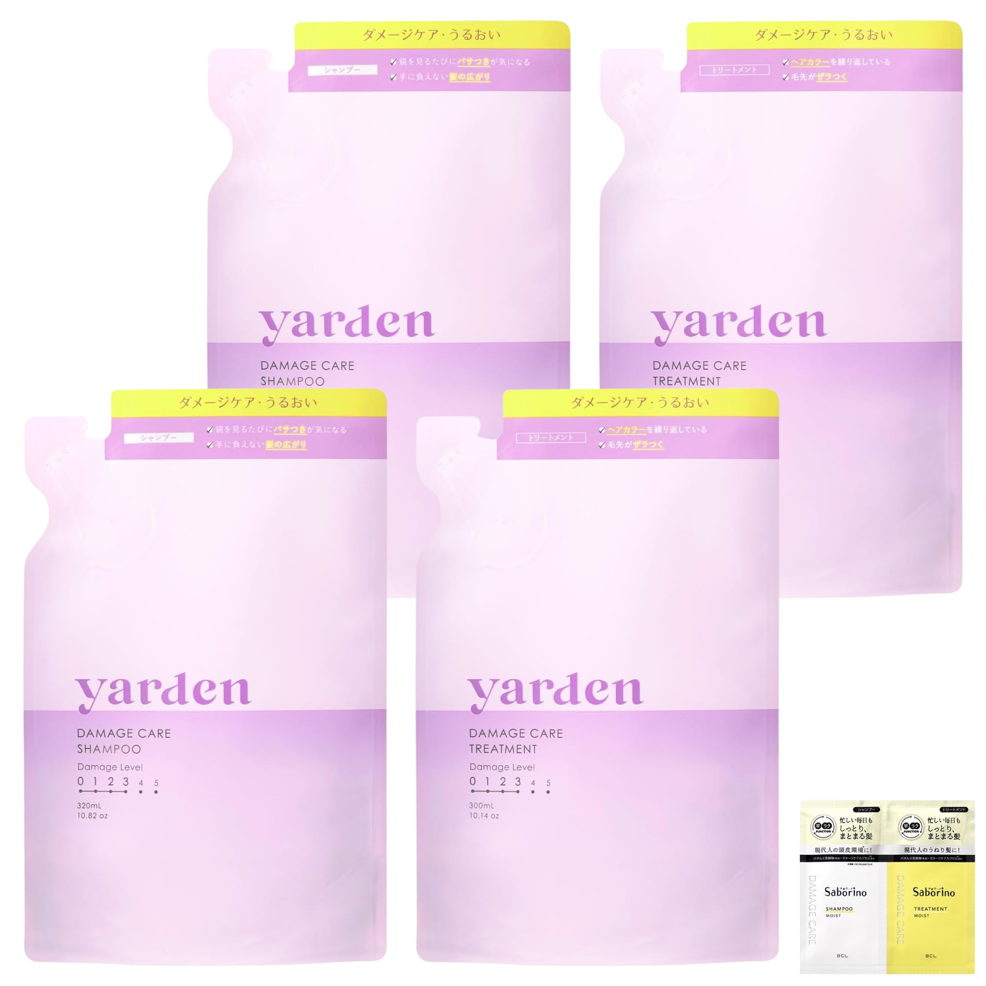 

[Set purchase] Yarden Damage Care Shampoo (320mL) x 2 & Treatment (300ml) x 2 Refill Set [with trial sample] Set of 4