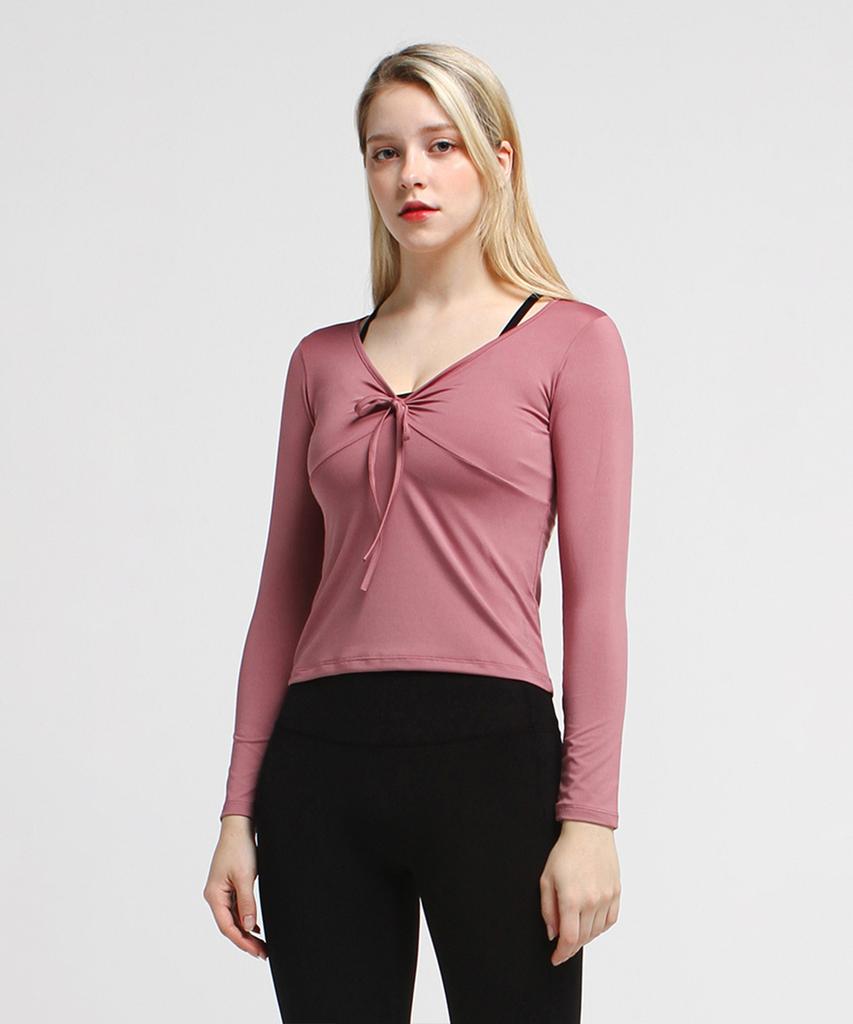 NOKJOK Heidi Ribbon Semi-Crop Long Sleeve T-Shirt Running Yoga Wear Pilates Wear