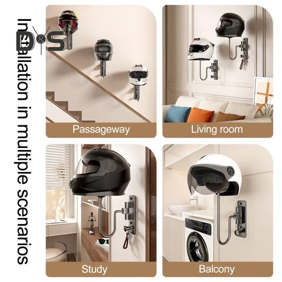 Wall Mount Motorcycle Helmet Rack 180 Degrees Rotation Heavy Duty Motorbike Bicycle Sports Helmet Display Holder Storage Hanger Stand