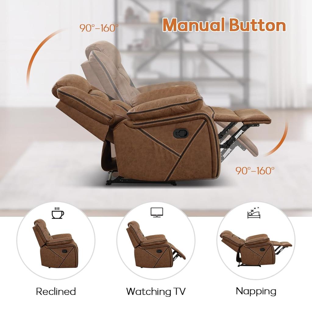 Manual Recliner Chair, Faux Leather Single Sofa with Armrest & Backrest, Living Room & Bedroom Furniture, Brown, Customized