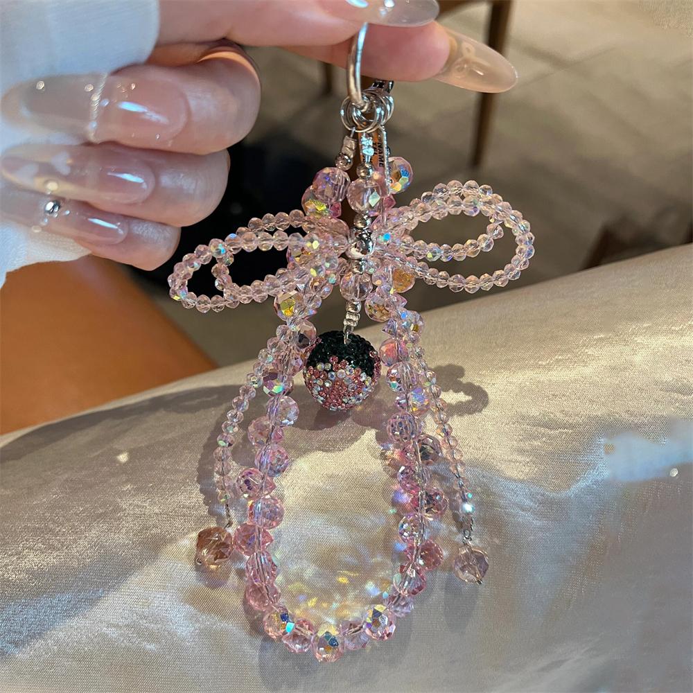 Luxury Crystal Strawberry Rhinestone Beaded Bead Phone Bracelet Strap Charm Chain Knot Cellphone Lanyard Keychain Bag Camera Key