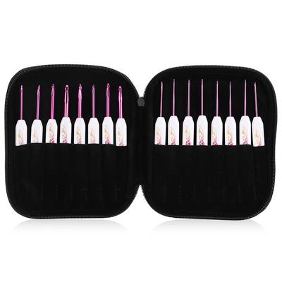 Set di uncinetti in alluminio per utensili per maglieria fai-da-te con manico in porcellana bianca e blu(Rosa