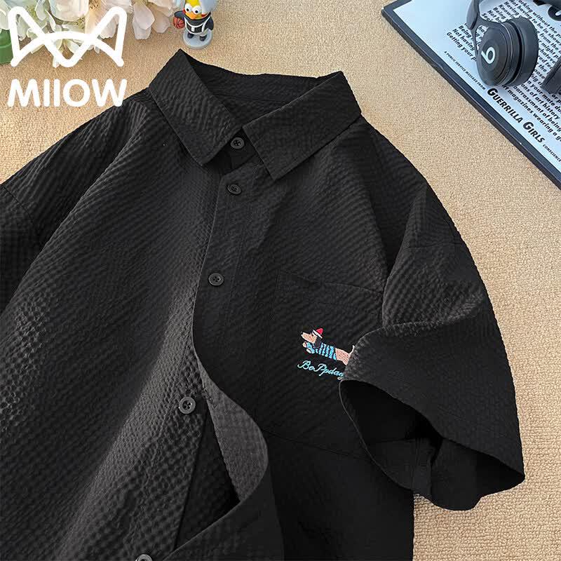 MiiOW Men s Embroidered Loose Fit Short Sleeve Shirt XL