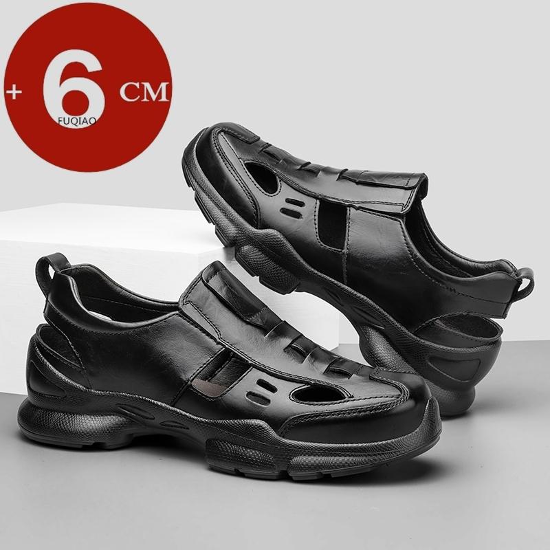 Men 6CM Height Increase Genuine Leather Business Casual Sandals Breathable Lightweight Comfort Hollow Out Summer Elevator Shoes