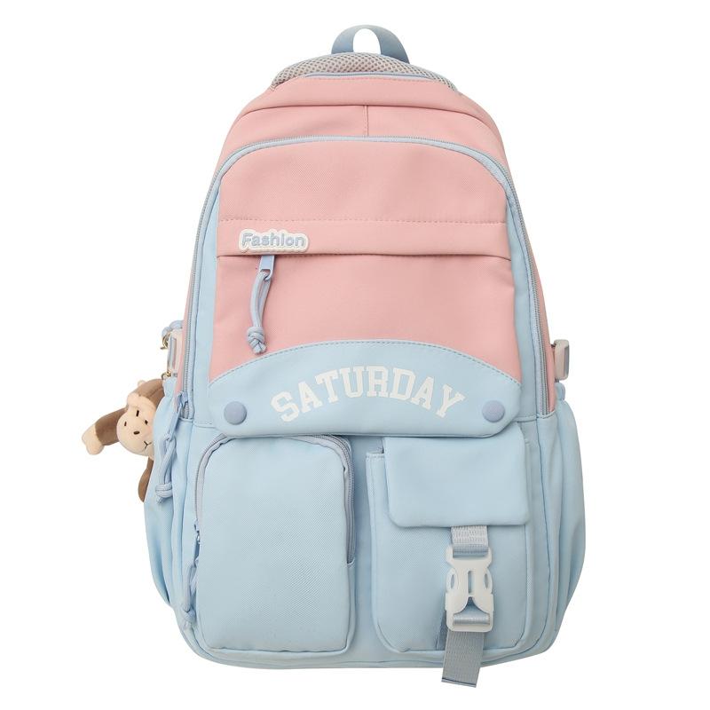 Junior High School Female Students' School Bag Contrasting Color Middle School Students' Backpack Trendy Cool New Large Capacity Couple Backpack